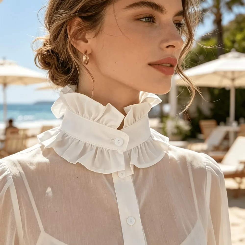 Pleated Ruffled Detachable Collar Polyester Stand Collar False Blouse Collar Soft Lightweight Black White Decorative Neck Ruff