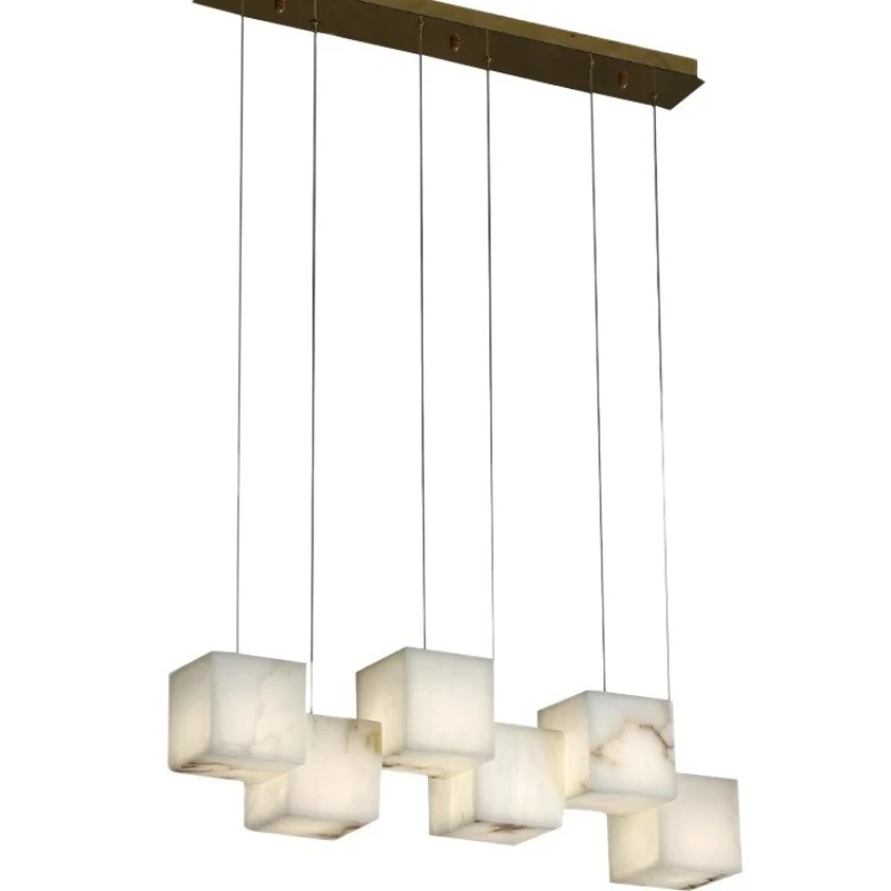 

New Chinese all-copper restaurant marble chandelier designer modern simple rectangle