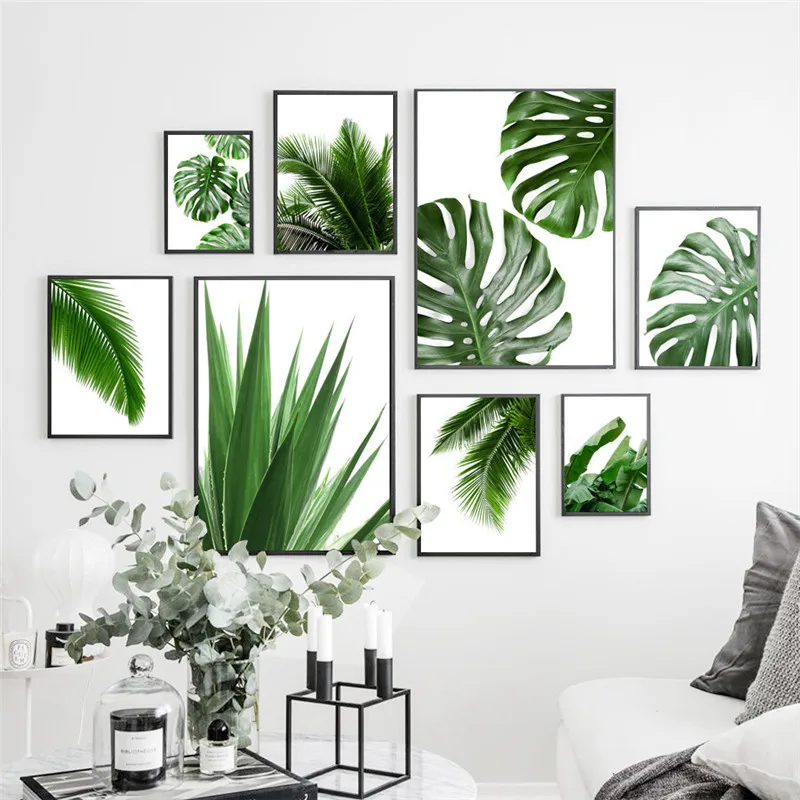 Modern Green Plant Leaves Canvas Poster, Wall Picture for Living Room, Home Decor, Aesthetic Wall Poster Painting, No Frame
