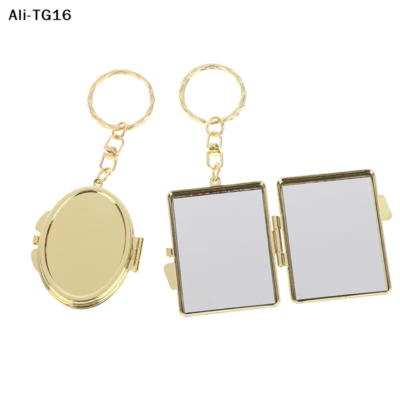 Mini Folding Mirror Keychain Round Heart Oval Square Shape Double Sided Cosmetic Mirror Metal Folding Keychain Makeup Mirror