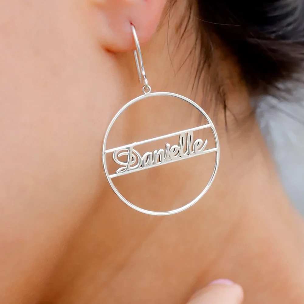 Haiyufly-pendientes de aro con nombre personalizado para mujer y niña, aretes de acero inoxidable, regalo de joyería de cumpleaños