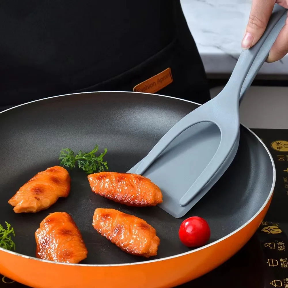 2-in-1-Flip-Zange mit Nylongriff, Eierspatel, Zange, Steak-Spatel, Zange, Klemme, Pfannkuchen, gebratene Wender, Küchenzubehör, Küchenartikel