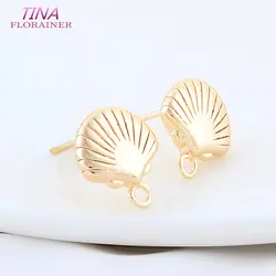 12.5*14.5MM 14K Gold Color Plated Brass Conch Shaped Stud Earrings High Quality Diy DIY Jewelry Making Finding Accessories