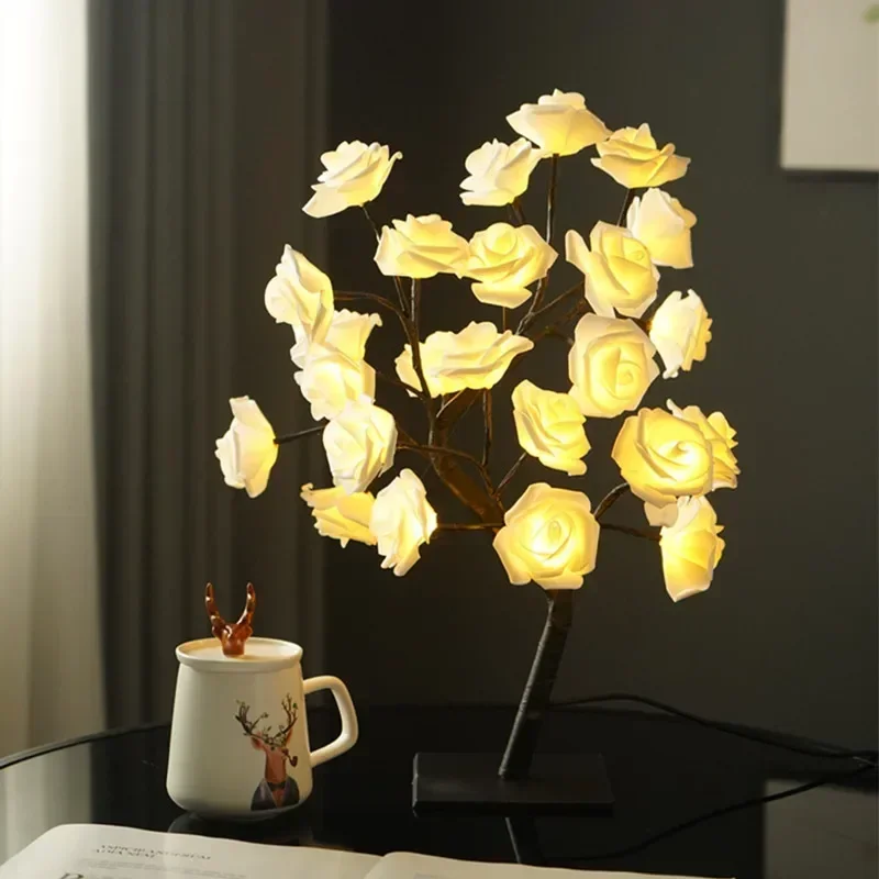 Modern Simulation Rose LED Cherry Blossom Christmas Tree Small Table Lamp Gift Decoration Gift Small Night Light