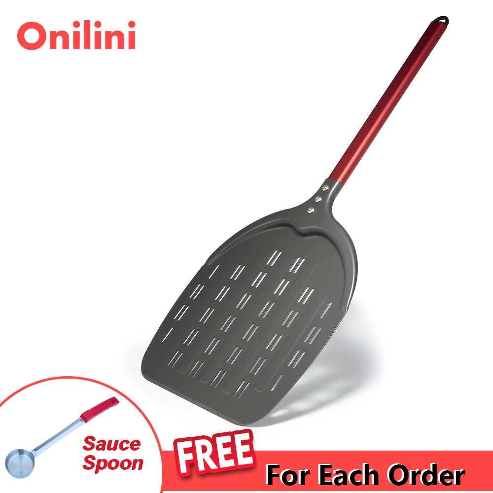 Onilini 12 inch Pizza Peel Perforated Pizzas Shovel Apple Shape Pizza Paddle with Aluminum Alloy Short Handle Pizza Peel