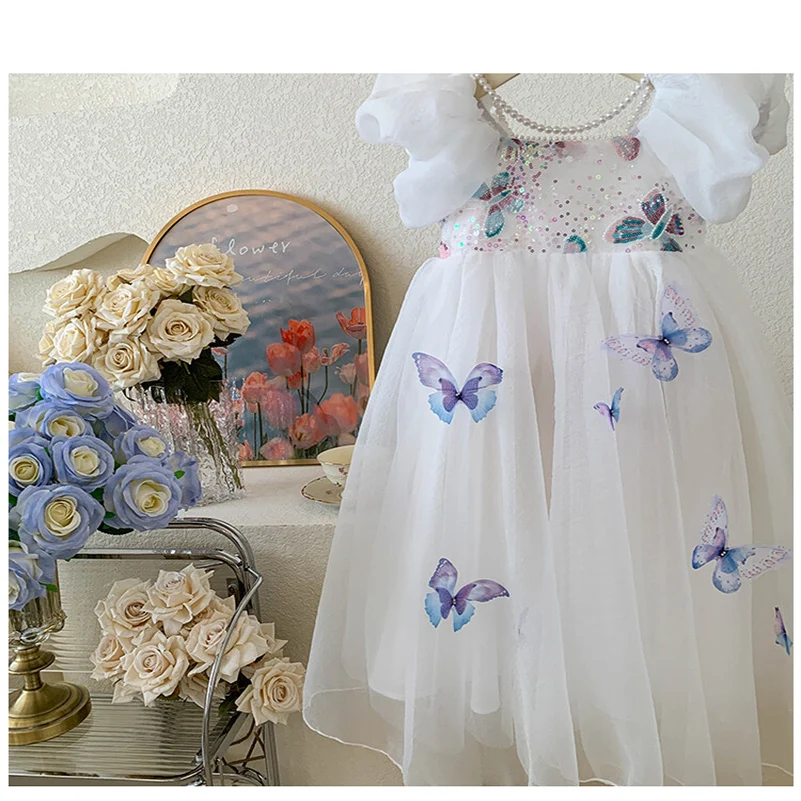 2024 Children\'s  Summer Flower print Strap Bow Princess Dress for Girls Kids Party Dresses Kids Vacation travel style clothing