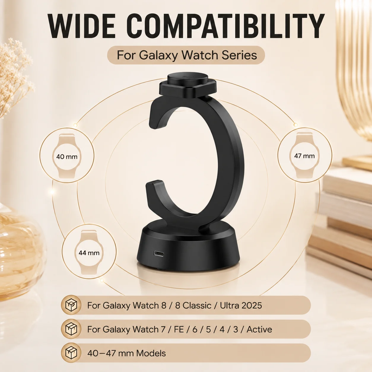 Charger Stand for Galaxy Watch Ultra 2025/Watch 8/7/6/5/4/3 - Magnetic Wireless Charging, Smart Watch Charger, Type-C Port