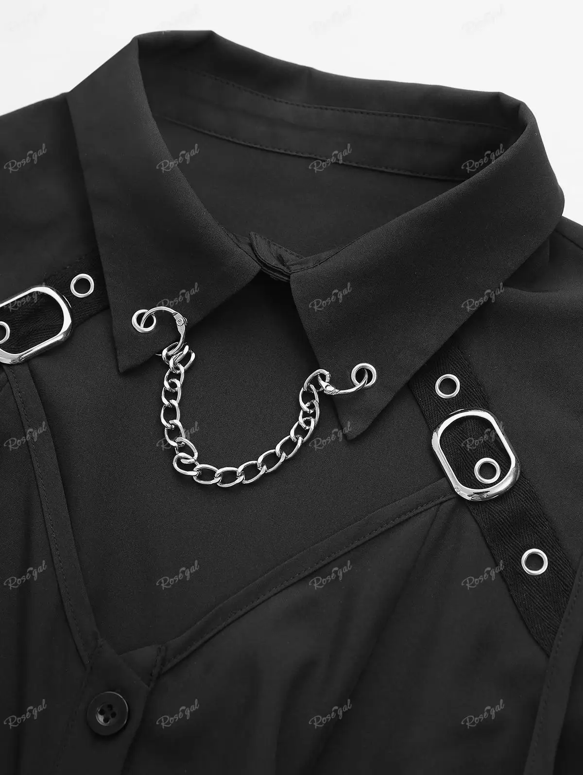 ROSEGAL Mini abiti gotici per ragazze Nero con pannello ritagliato Bottoni pieni Fibbia a catena Occhiello senza maniche A Line Abito punk Vestido