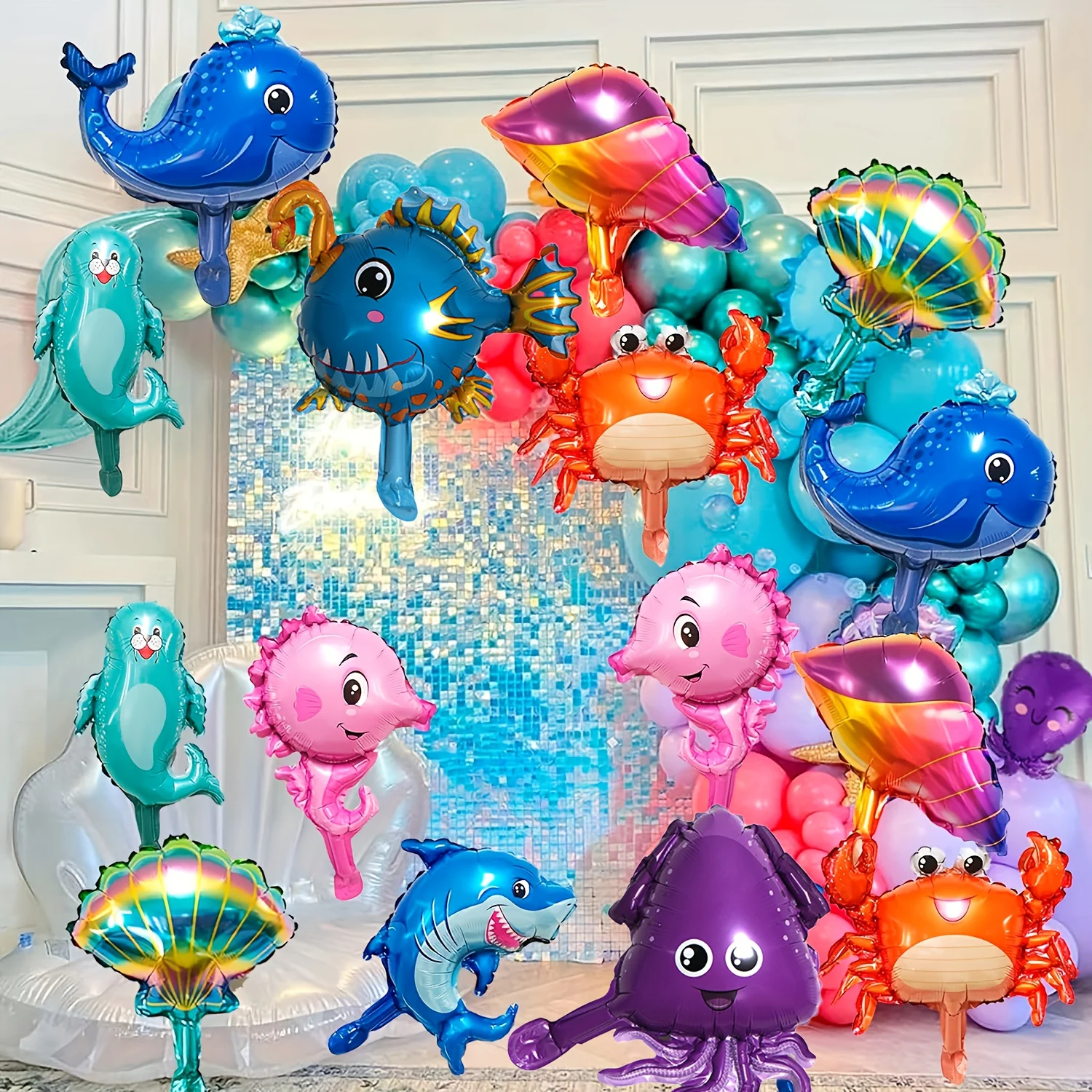27-teiliges Set Meerestier-Folienballons, 16 Zoll, Perfekt für Ozean-Themen-Geburtstagsfeiern und Dekorationen