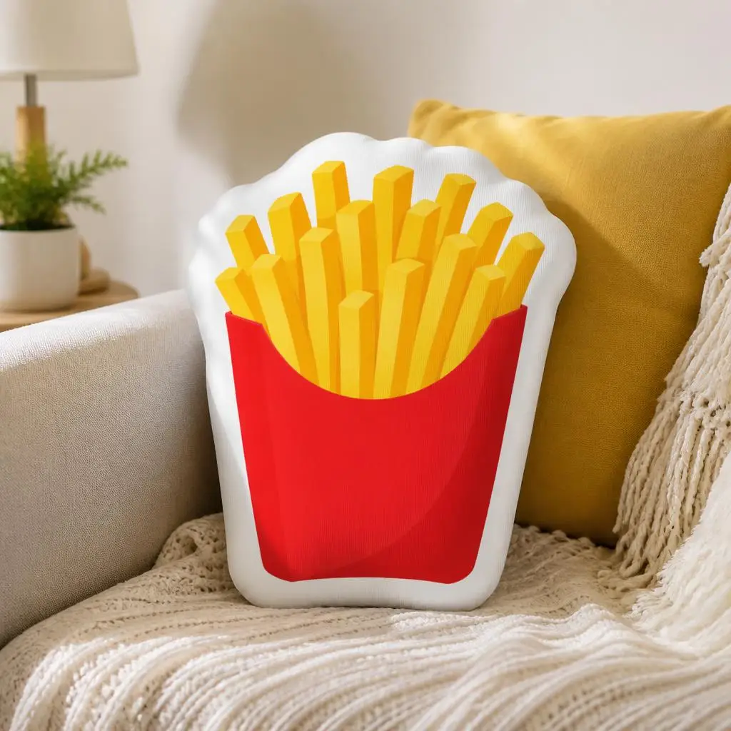 French Fries Throw Pillow Fast Food Snack Cushion Irregular Stuffed Decorative Pillow for Kitchen Dining Room Home Decor