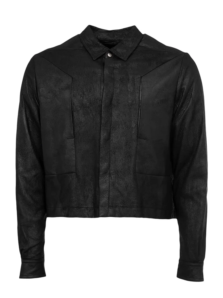 High Street Dark RO Jackets Men's Pleated Retro Deconstruction Loose and Versatile Casual Workwear Leather Jacket Shirt