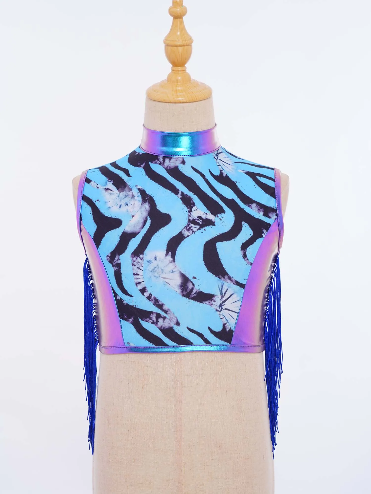 キッズ ガールズ シャイニー メタリック ジャズ ヒップホップ ダンス コスチューム タッセル 衣装 ノースリーブ クロップトップ パンツ付き パフォーマンス スポーツ ヨガ用