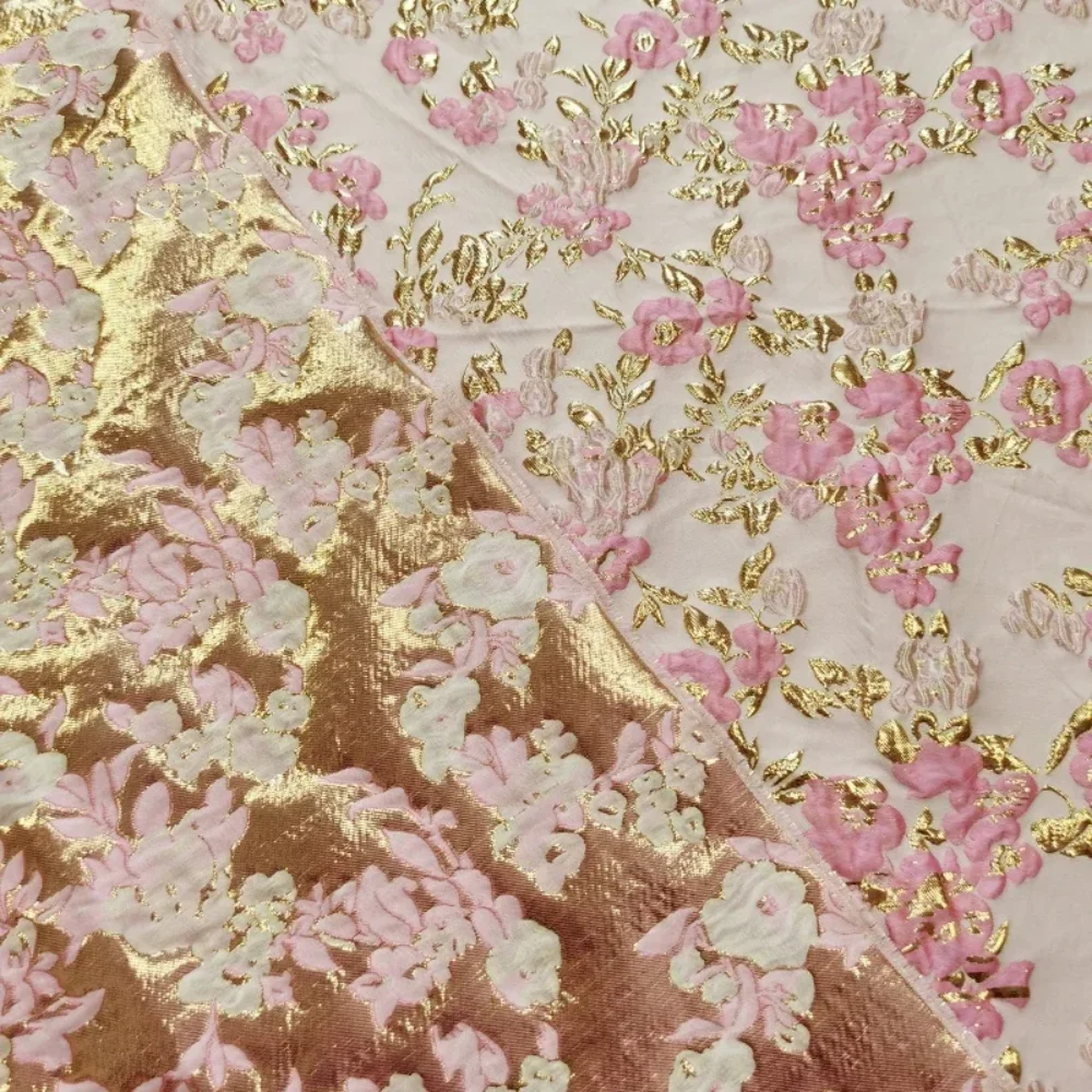 

Gold Jacquard Princess Puffy Skirt Fabric Embossed Fashion Brocade Polyester Material Cloth Per Meter for Sewing Diy