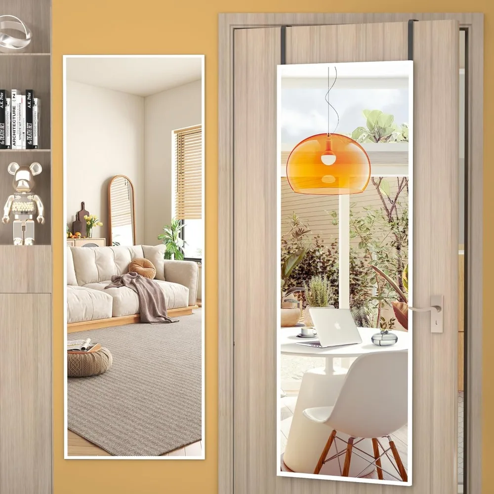 مرآة باب كاملة الطول، مرآة معلقة على الحائط مقاس 51 × 16 بوصة لغرفة النوم وغرفة المعيشة، زجاج مقسى مقاوم للكسر #1