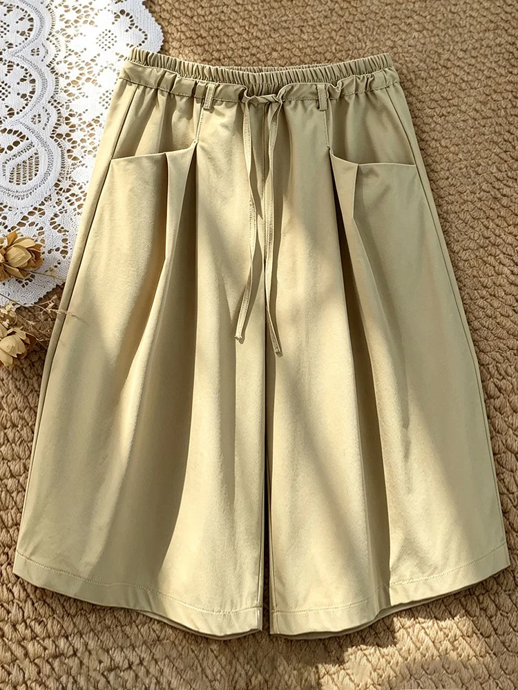 New Summer 2026 Women's Loose Wide Leg Pants Thin Quick Dry Seven Foot Pants Casual High Waist Elastic Polyester Fiber