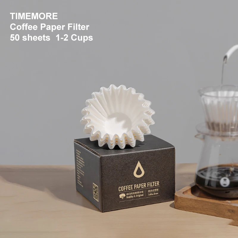 TIMEMORE 1-2Cups Basket Coffee Paper Filter Pour Over Filter Papers 50 Sheets;Fits B75 Coffee Dripper & 1-2 Cups Basket Dripper