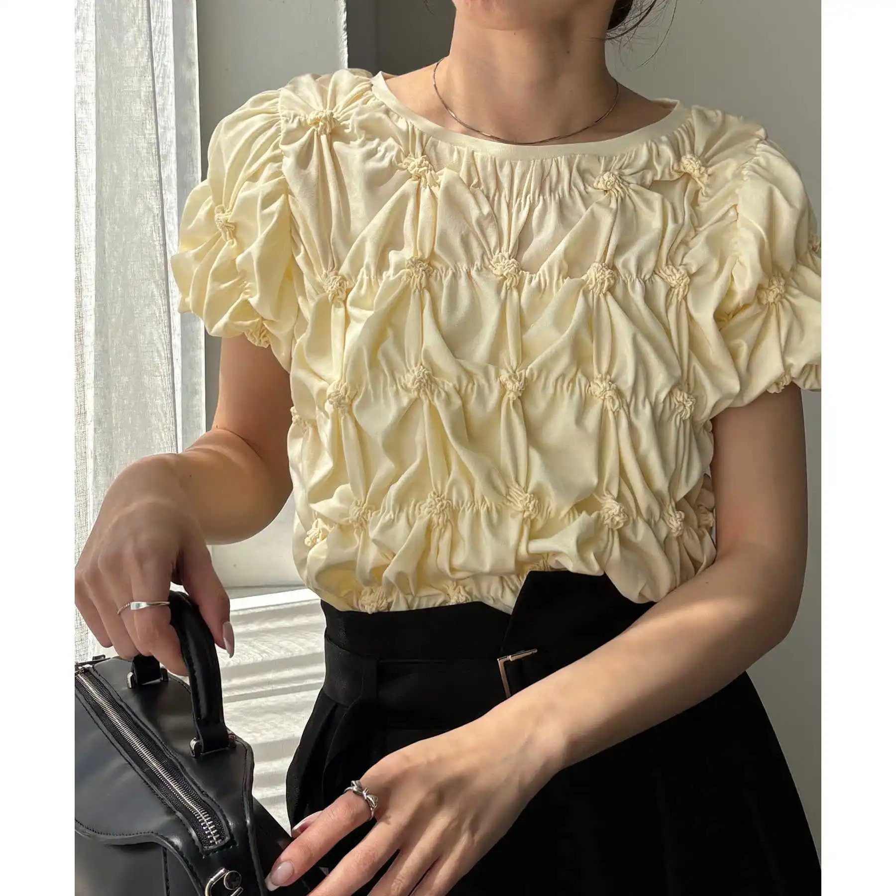 Luxury Brand 0603 C143 4173 Women's Casual Style Folded Hem Short Sleeve T-Shirt Standard Fit Summer 2026 Cotton 100% Bubble ...