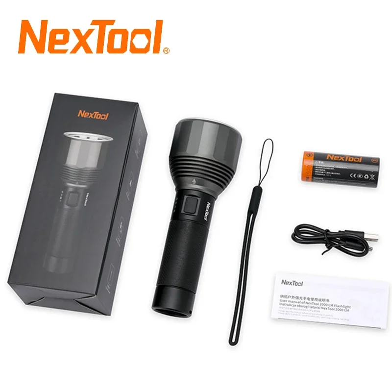 NexTool Outdoor Strong Light LED Flashlight 5000mAh 2000lm Ultra Bright 380m IPX7 Waterproof Rechargeable EDC Torch Lamp