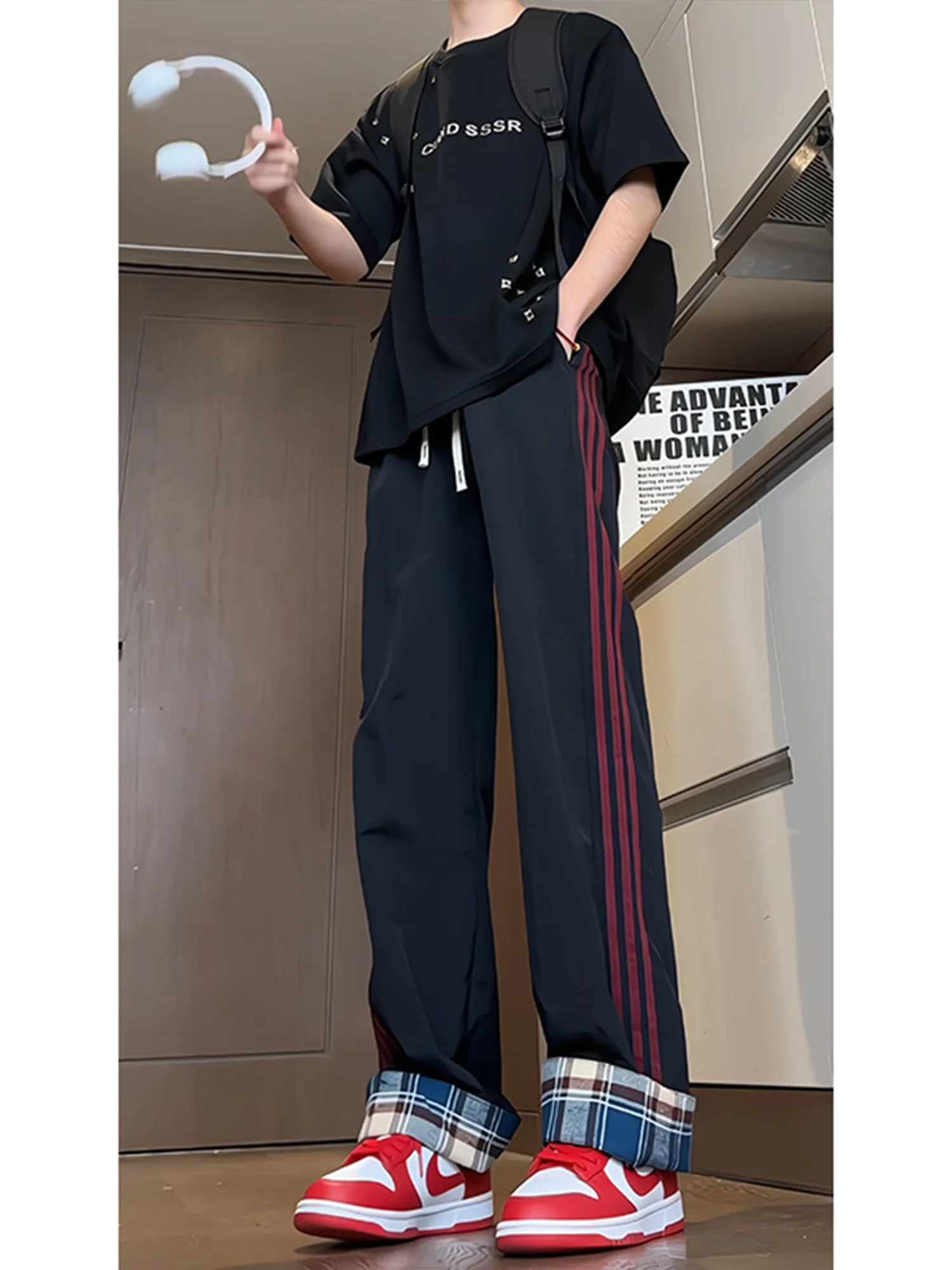 

American Sle Tee Bars Men's Casual Pants Loose Straight Leg Autumn Trendy Teenage Haome Trousers Faionable Leisure C...