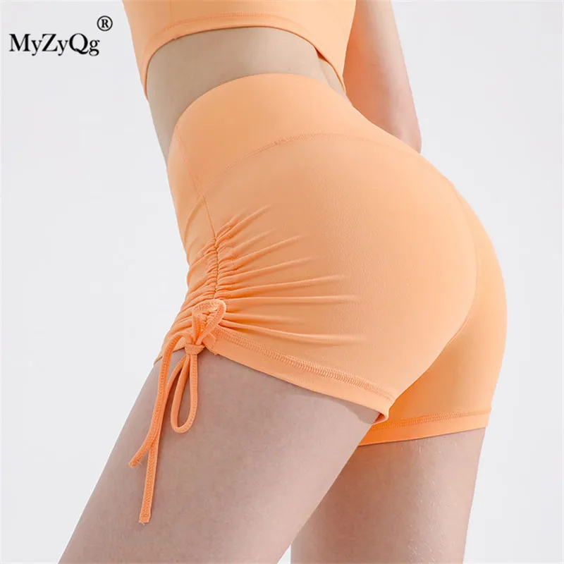 

MyZyQg Women Yoga Shorts Side Drawstring Adjustment High Waist Buttock Lifting Breathable Casual Sports Fitness Push Up Pants