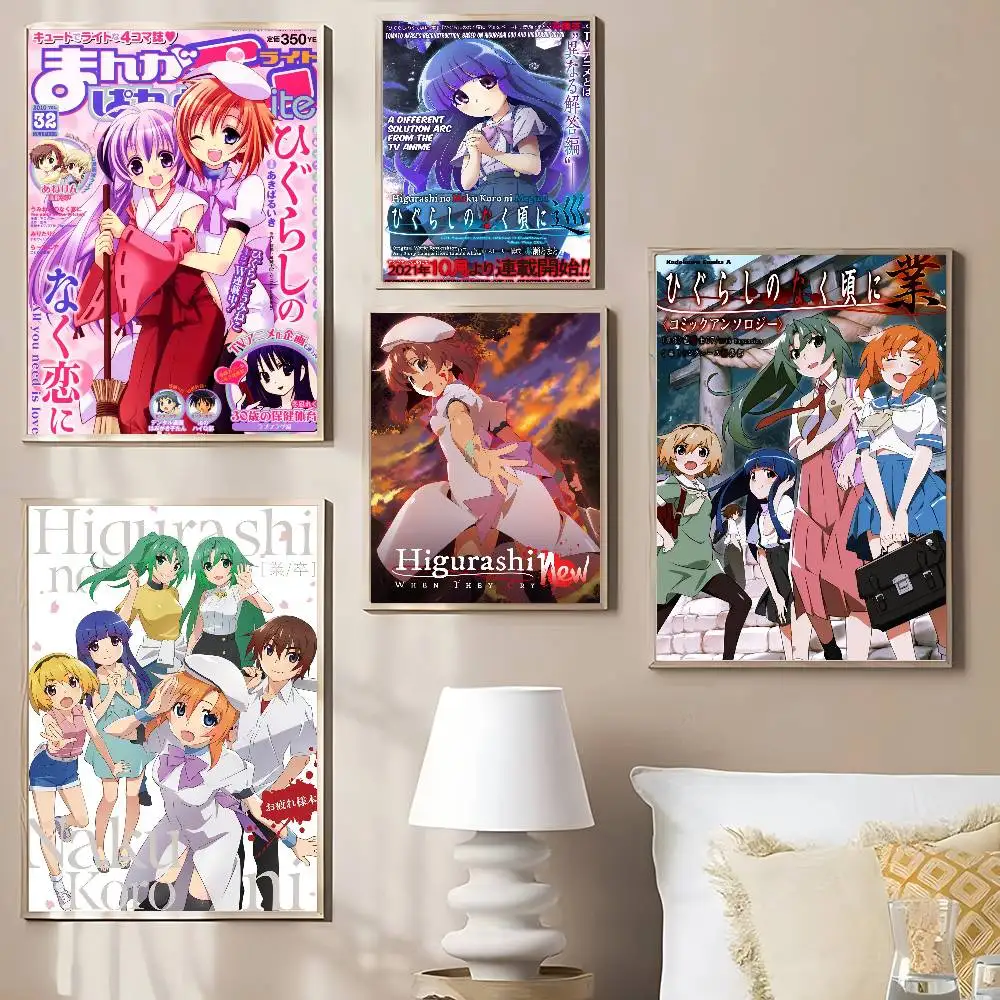 Higurashi عندما يبكون الملصقات الكلاسيكية خمر HD جودة جدار الفن الرجعية الملصقات لديكور جدار غرفة المنزل
