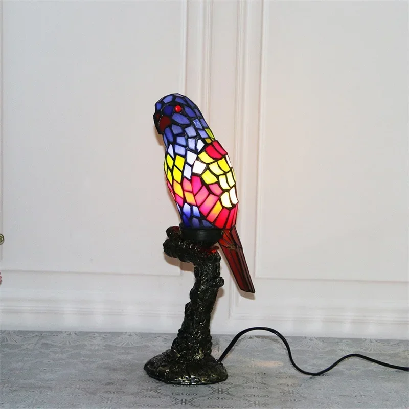 ASHER Tiffany Parrot Table Light LED Creative Fine Color Glass Desk Lamp For Home Living Room Study Bedside Decor