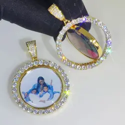 Dostosowany dwustronny naszyjnik ze zdjęciem łańcuszek z wisiorem ze zdjęciem spersonalizowana cyrkonia biżuteria hip-hopowa prezent dla kobiet mężczyzn