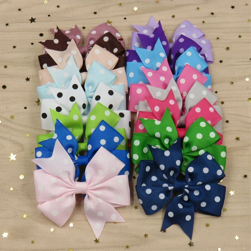 20Pcs 3.5 Inch Polka Dot Boutique Grosgrain Ribbon Pinwheel Hair Bows Alligator Clips For Girls Toddlers Hair Accessories Teens