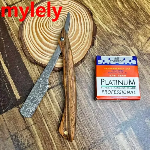 Imagen 2 del producto Navaja De Barbería Cuchillas de afeitar con mango de madera bronceado, afeitadora profesional de peluquero, afeitadora de cejas, cuchilla reemplazable para hombres, regalo para hombres