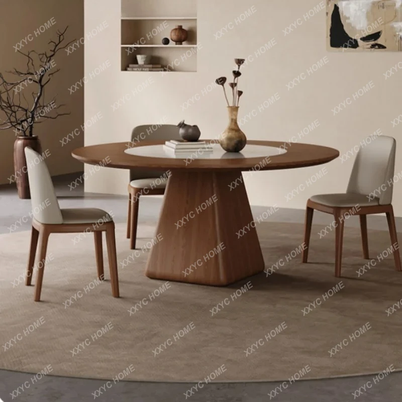 

Круглый обеденный стол LXWabi Sand Wind с вставкой из каменной плиты, из массива дерева, в античном стиле, для дома.