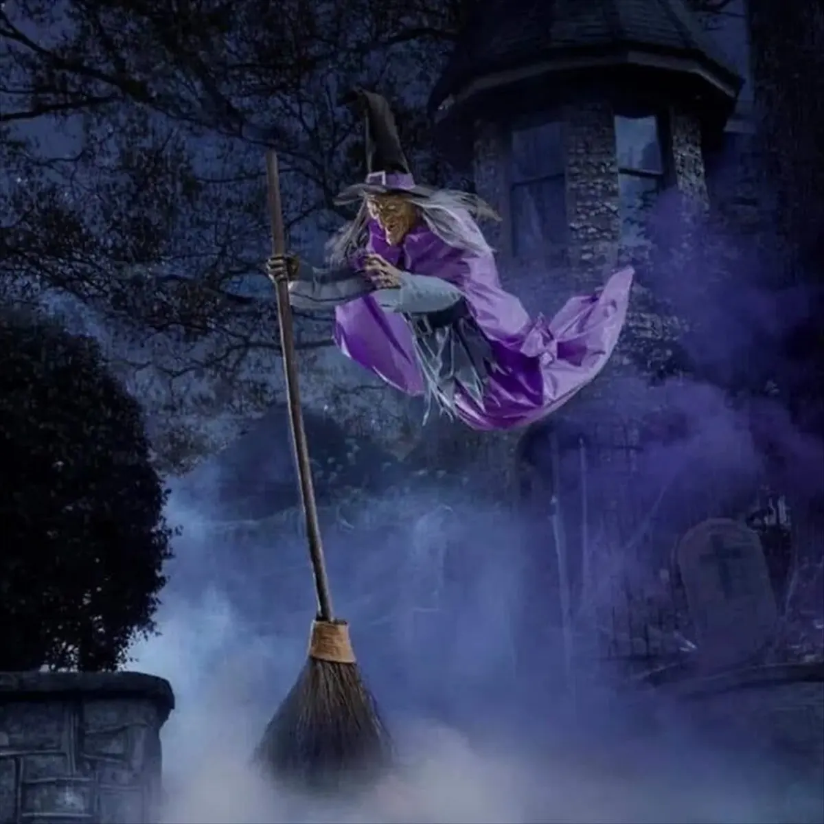 ETRT Decoración de bruja escoba de Halloween Decoración de bruja voladora de 6 pies de alto Decoración de Halloween