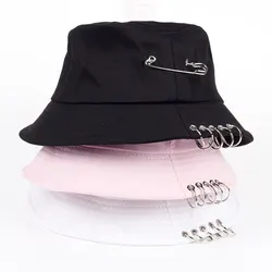 Czapki rybackie Jednokolorowe żelazne pierścienie ze szpilkami Osobowość Bucket Hat Czapka dla unisex Bawełna Fabryka Sprzedaży bezpośrednio