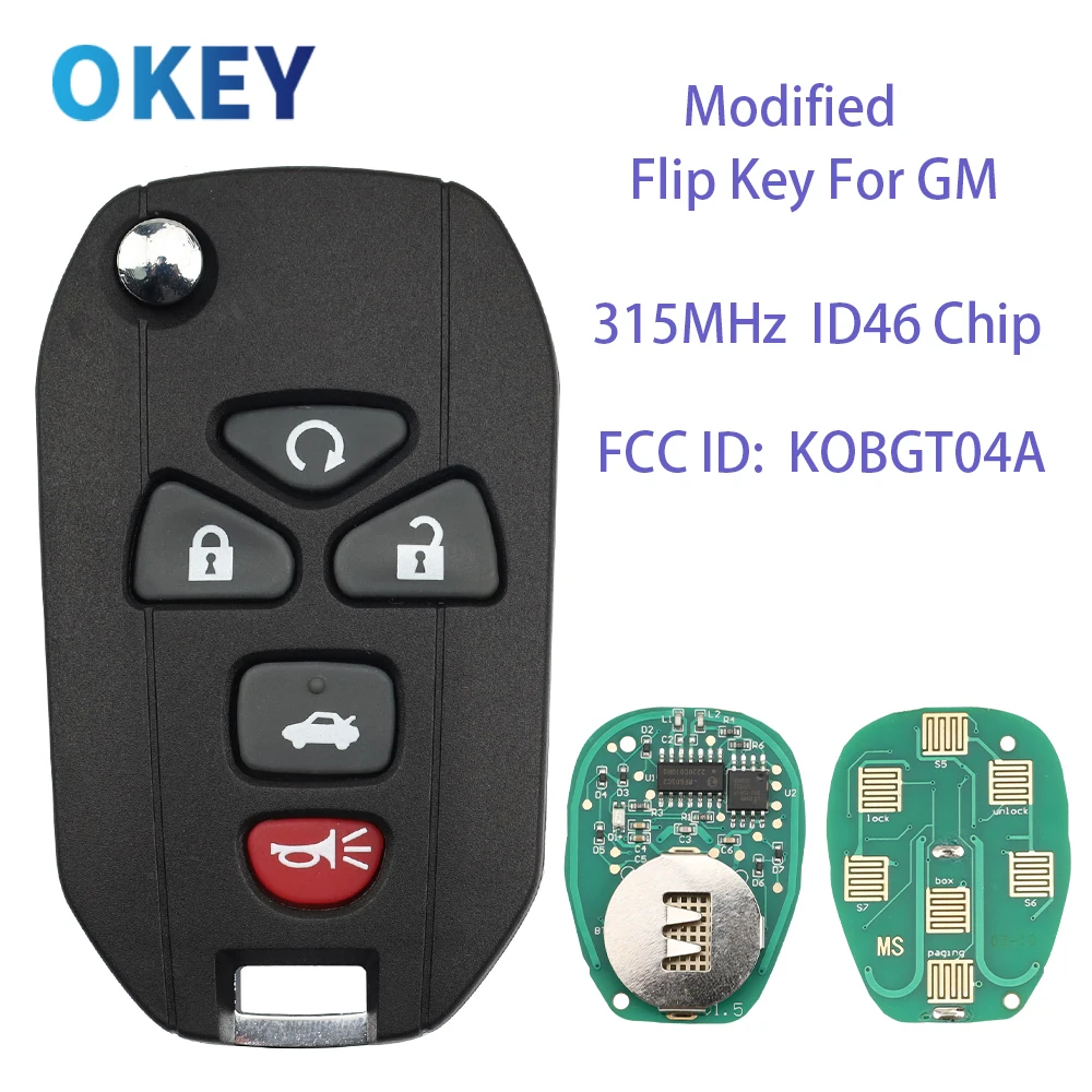 

Модифицированный складной дистанционный ключ Okey, 315 МГц, чип ID46 FCC ID: KOBGT04A для GM Buick G-C Chevrolet Voor Cadillac Pontiac Saturs