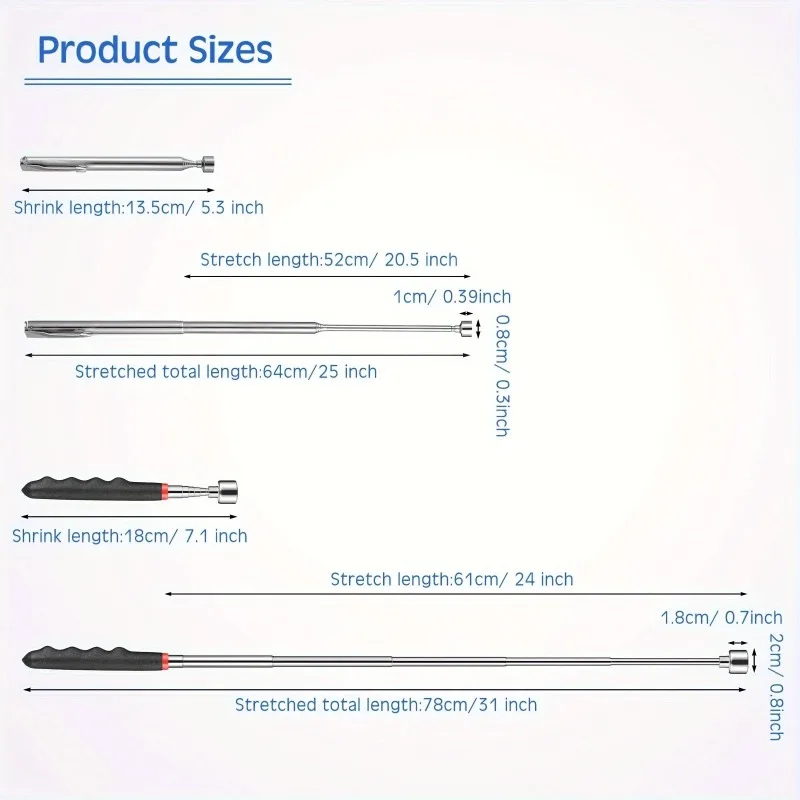 Telescopic Magnetic Pickup Tool Flexible Retractable Magnet Grabber for Hard To Reach Narrow Corner Object Retrieval