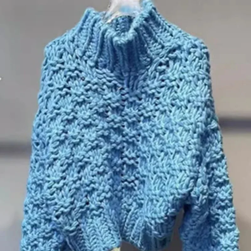 

Джемпер с высоким воротником, синий вязаный свитер, женский осенне-зимний новый однотонный мягкий повседневный женский пуловер, модная одежда Y2k