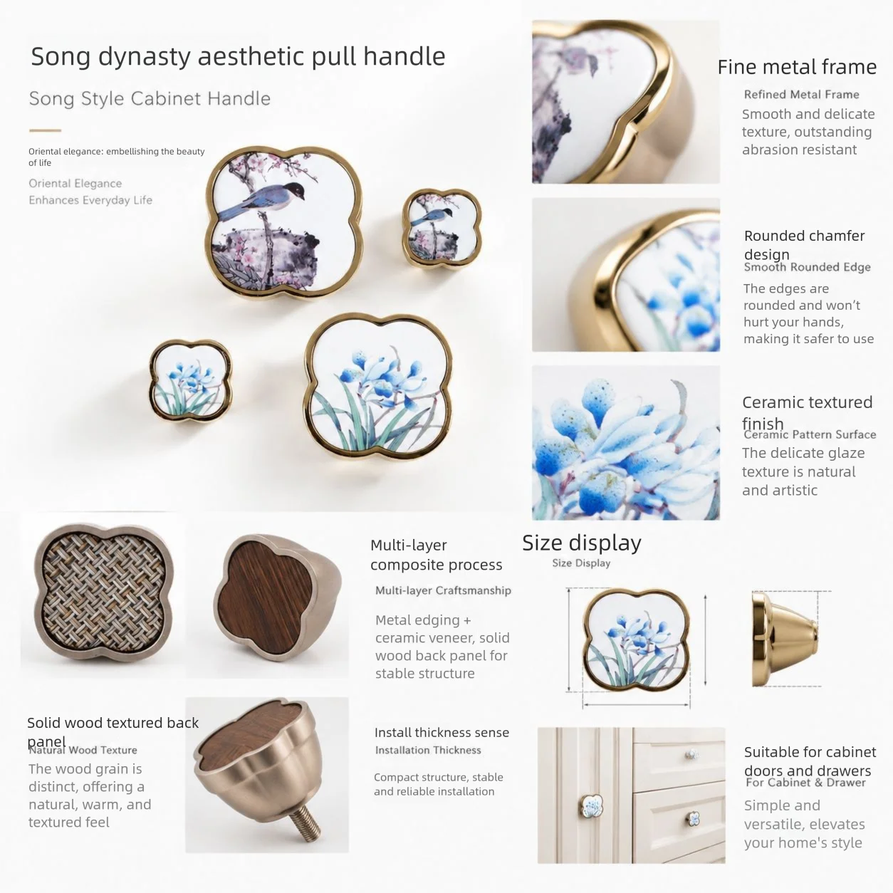 WV Retro Chinese-Style Wardrobe Drawer Pull Handles Classical 3D Small Cabinet Handles with Ancient Aesthetic