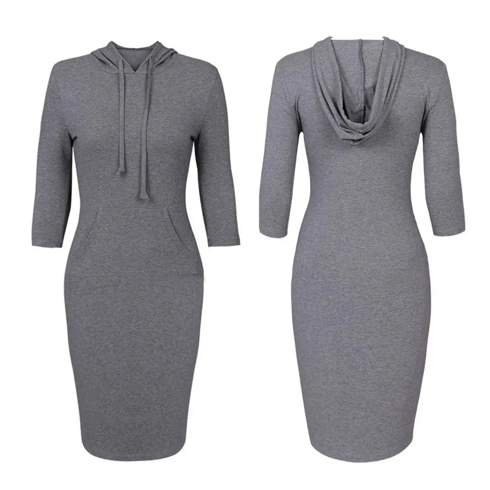 2024 New Woman Sweatshirt Dress Hoodies Autumn Winter Sweatshirts Warm Long Sleeve Solid Color Hooded Long-sleeved Hoody Dress