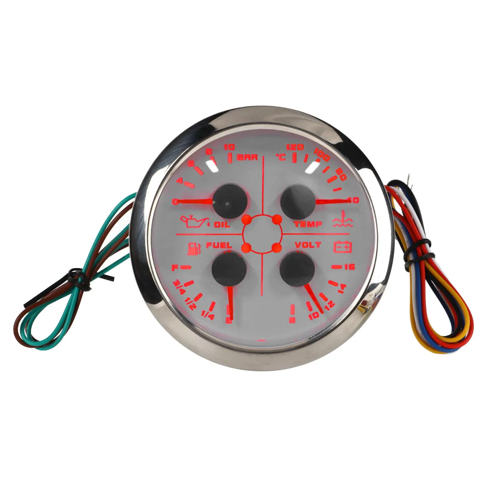 

Level Oil Pressure Water Temp Meter Waterproof 4in1 Guage for car RV Boat Motorcycle