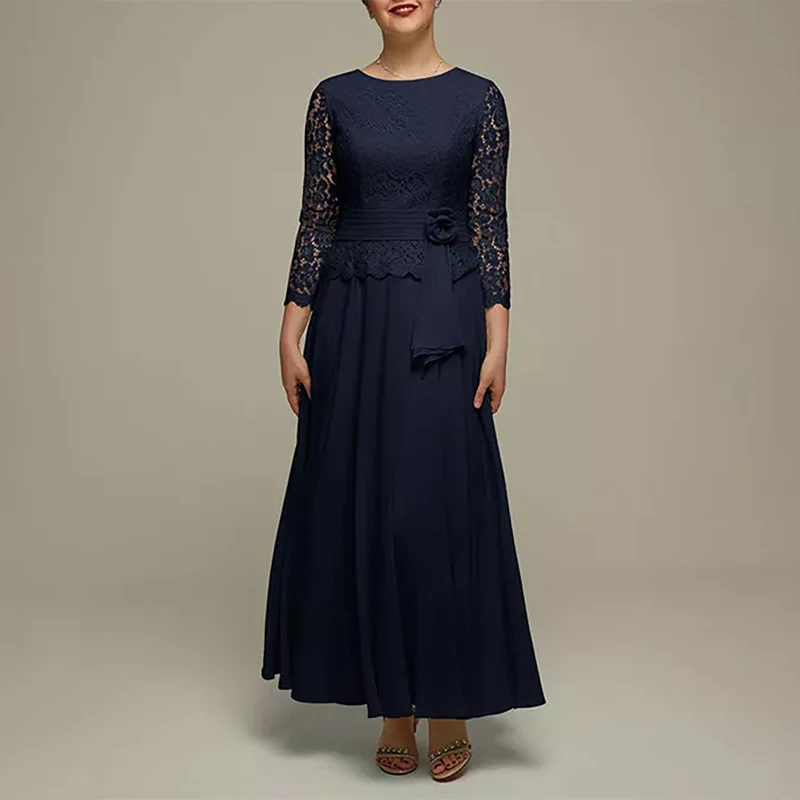 Long Elegant Mother of the Bride Dresses Chiffon Boat-Neck Ankle-Length A-Line Wedding Guest Party for Women 2023 Evening Gala