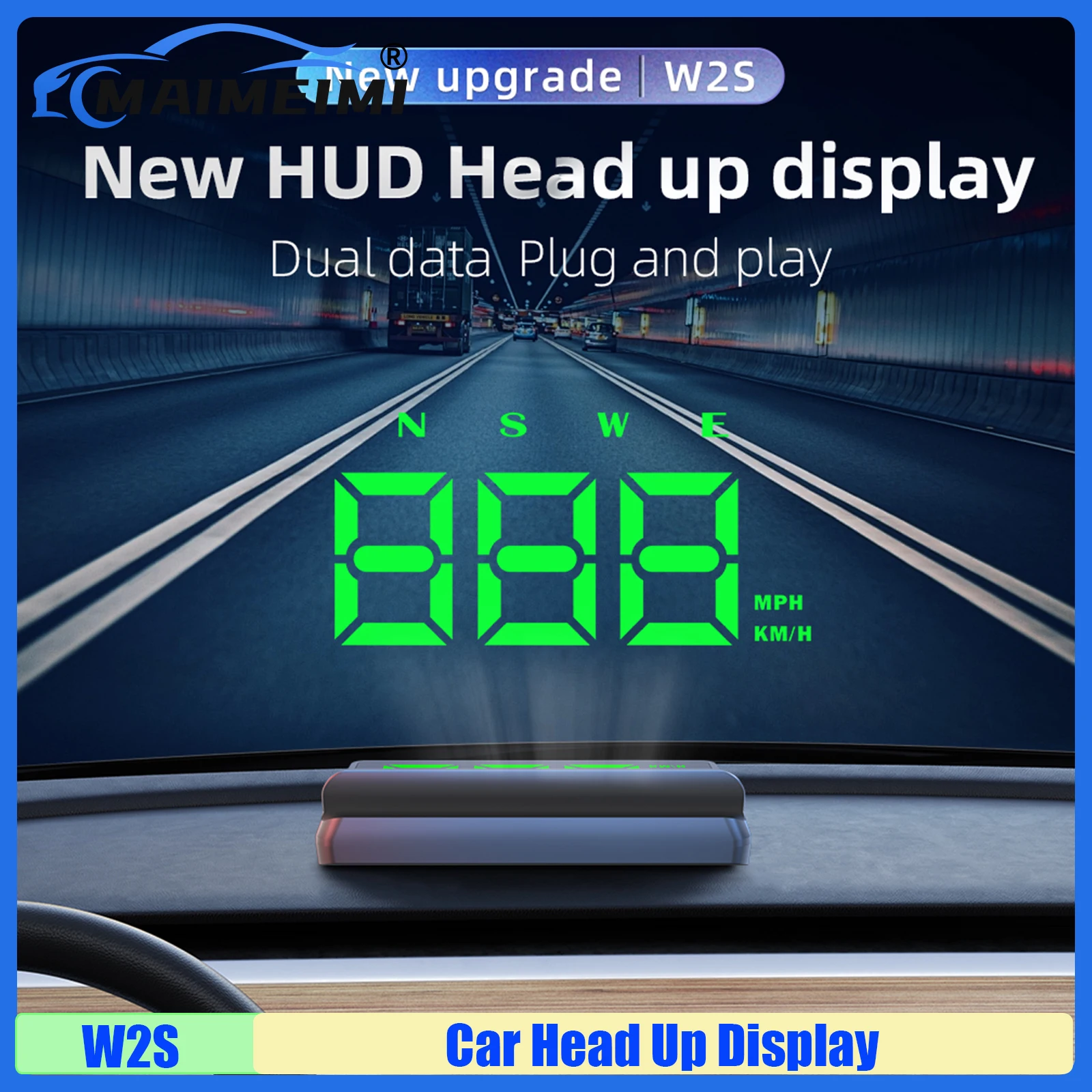 MAIMEIMI W2S HUD GPS شاشة عرض علوية لإلكترونيات السيارات عرض رقمي KMH ، ملحقات عداد سرعة السيارة MPH لجميع السيارات