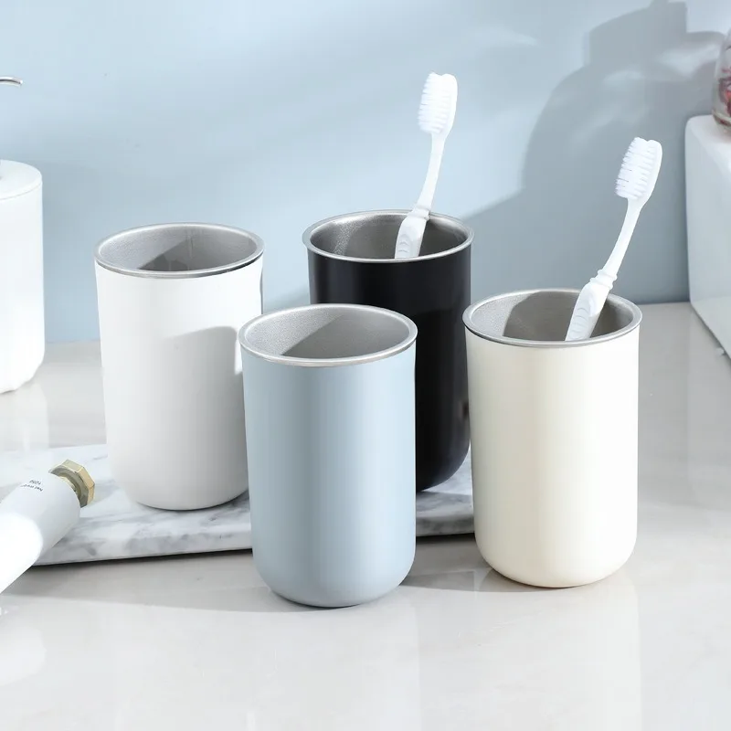 Minimalist Stainless‑Steel Mouthwash Cup for Couples, Durable Toothbrush Holder, Bathroom Storage Accessory