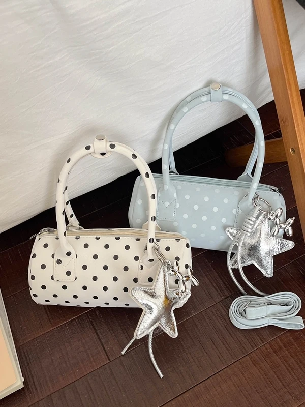  Polka Dot Crossbody Bag Women's Stylish Versatile round Cylinder Handbag Trendy Shoulder Bag for Young Casual Use