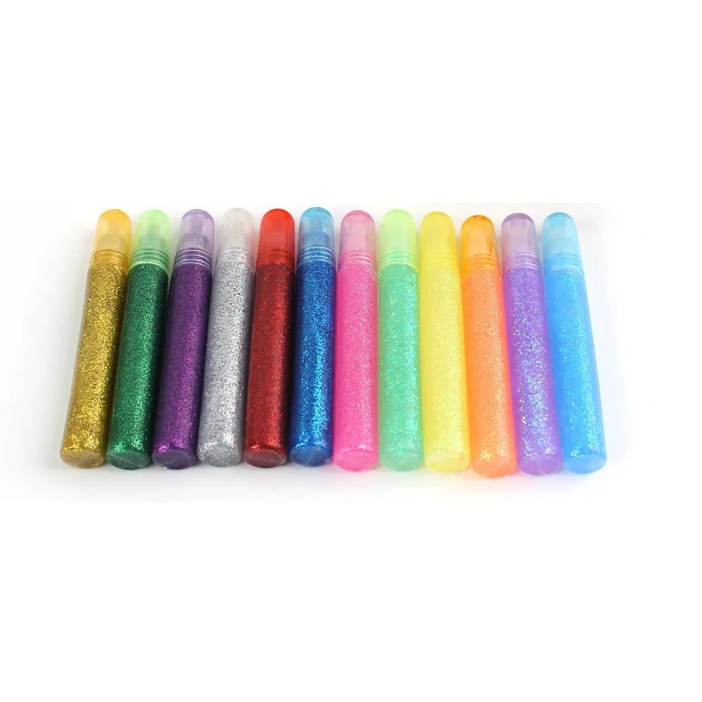 12pcs Set Colored Glitter Powder Liquid Glue Paper Crafts Making Tool Artist Painting Adhesive Pen Chidren Stationery Gift