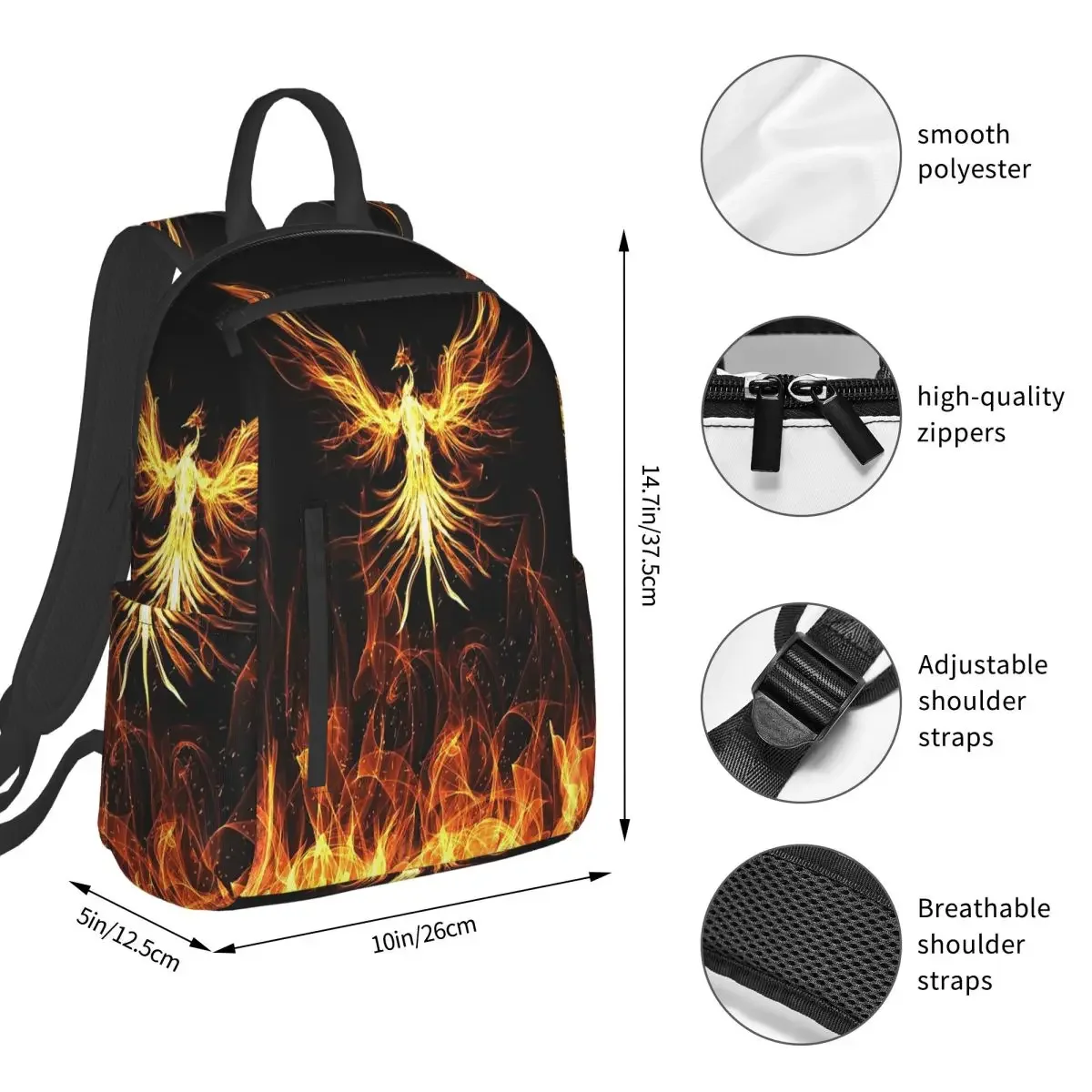 Majestic Phoenix Mythical Bird  Backpack Student BookBag Children School Bag Laptop Shoulder Bags Men Women