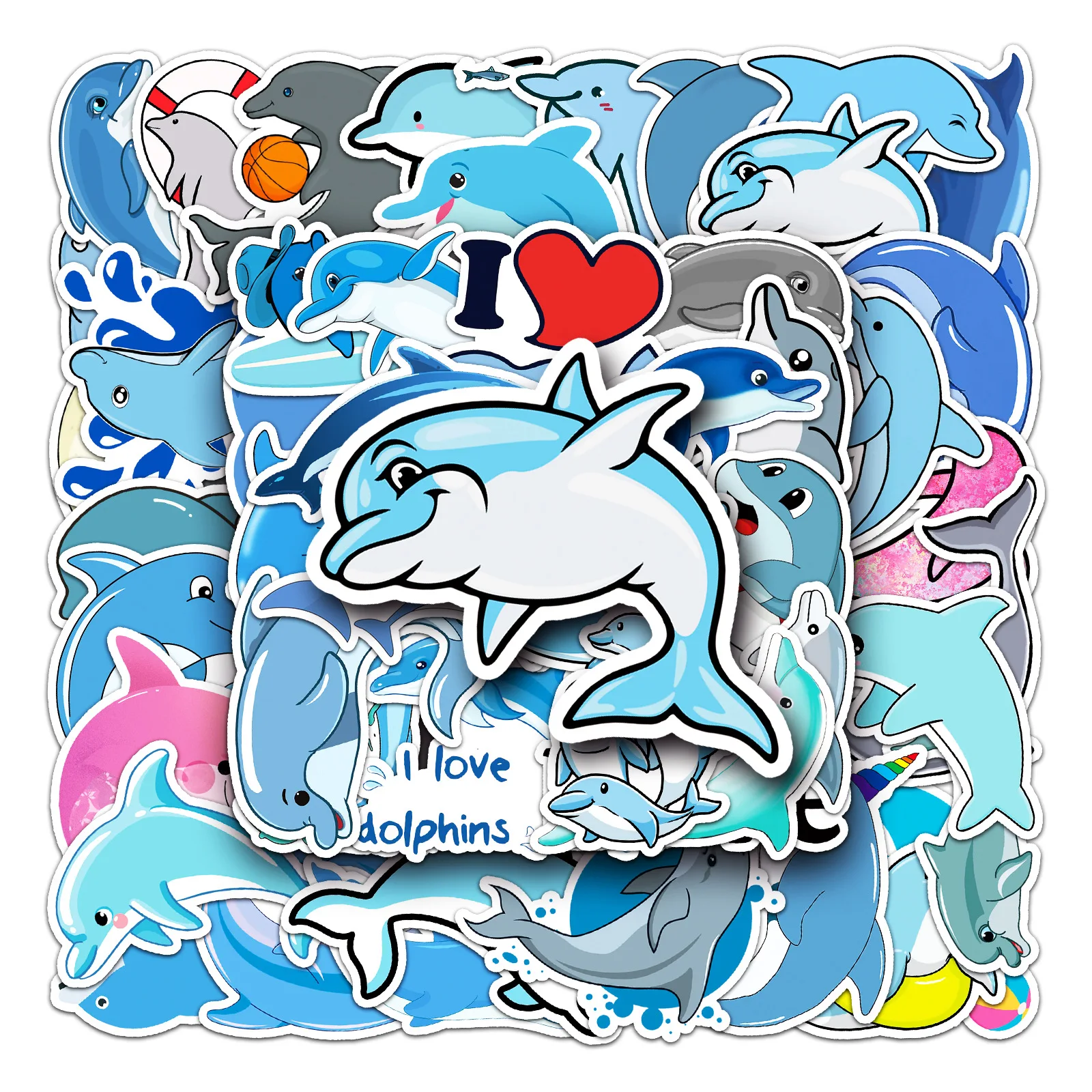 10/30/50PCS Cartoon Dolphin Animal Graffiti Sticker iPad Luggage  Car Guitar DIY Scrapbook Wall Sticker Toy Decoration Wholesale