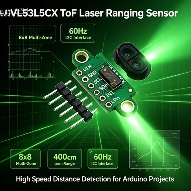 VL53L5CX Time-of-Flight Distance Sensor, 8x8 Multi-Zone, 63° FoV, 400cm for RPi