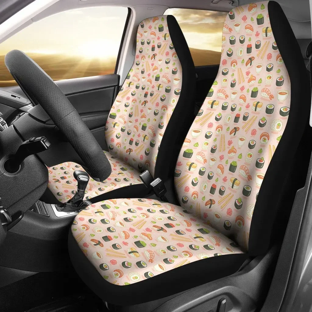 Kawaii Sushi Pattern Print Seat Cover Car Seat Covers Set 2 Pc, Car Accessories Car Mats