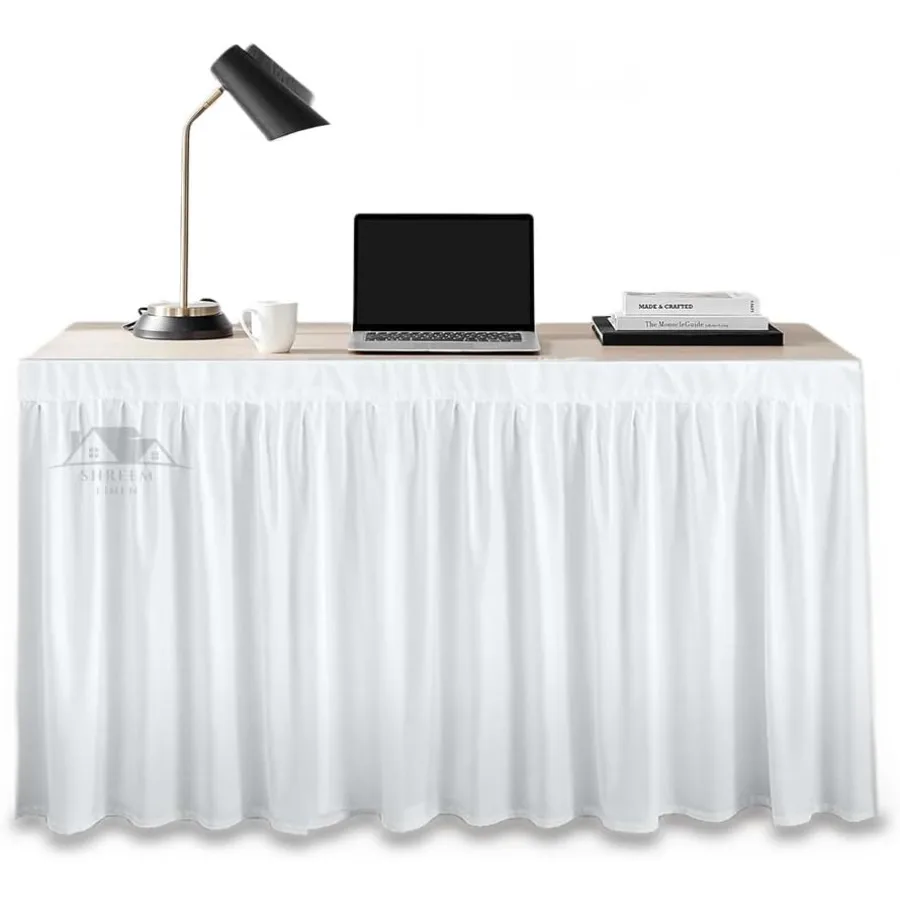 

Custom Fitted Tablecloth with Split Corners for Dorm Desks and Home Offices Ruffled Gathered Design in White 24 Inches Deep x 3