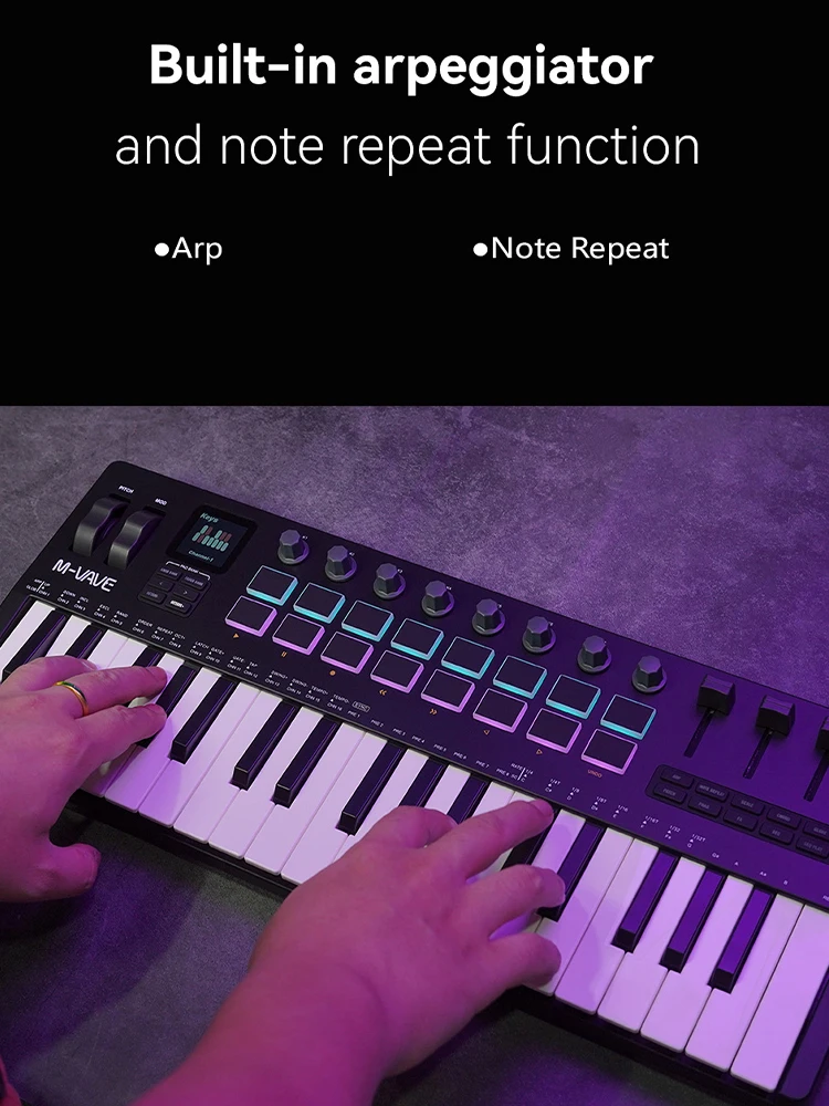 وحدة تحكم PRO 37-Key USB MIDI مع 16 وسادة RGB و8 مقابض تدعم تشغيل البرنامج لجهاز Windows MAC IOS Android