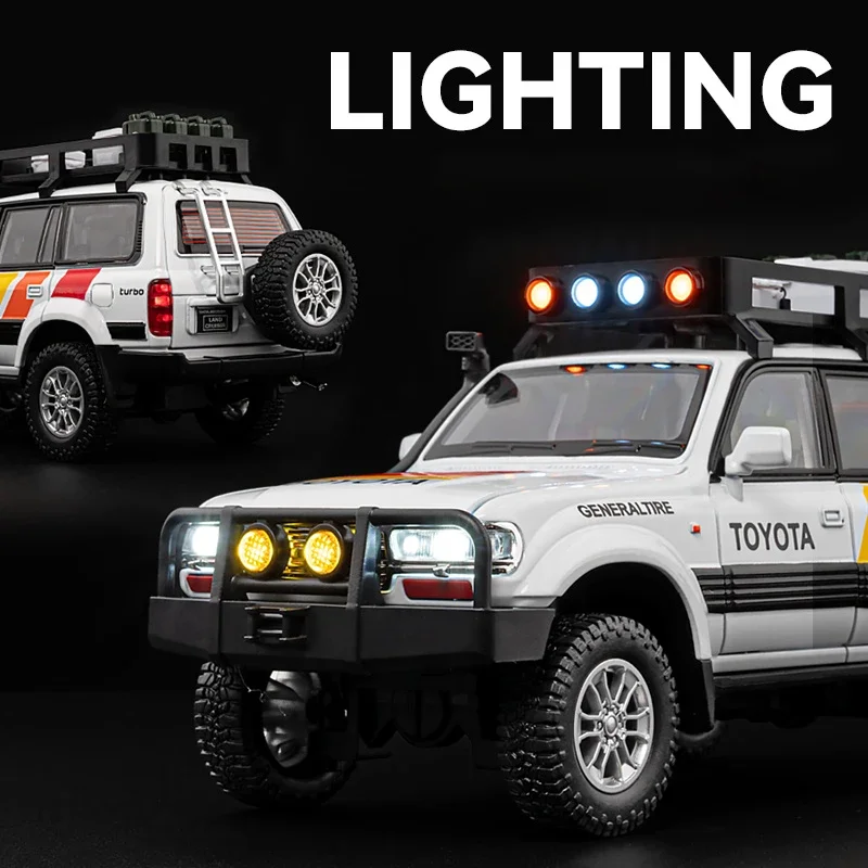 1:24 Toyota Land Cruiser LC80 SUVโลหะผสมDiecastรุ่นเสียงและแสงดึงกลับของเล่นตกแต่งเครื่องประดับอินเทรนด์สําหรับของขวัญเพื่อน